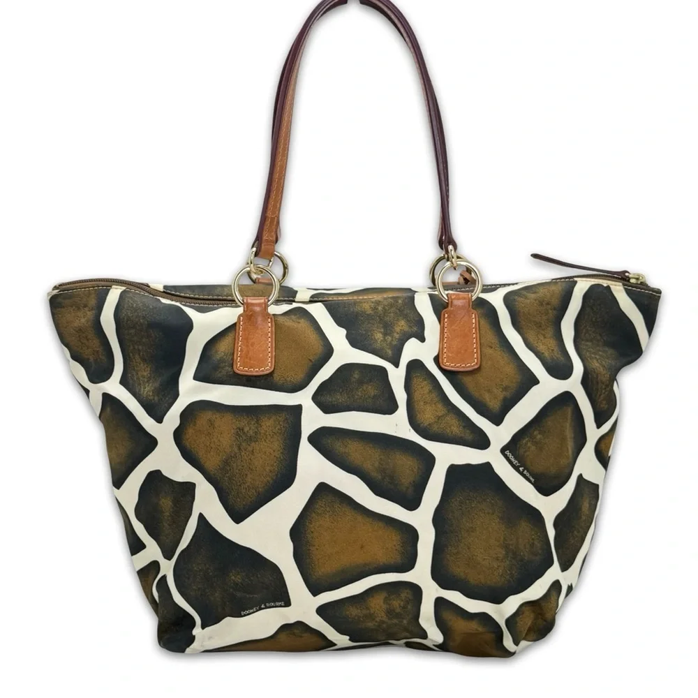 Vintage Dooney & Bourke Safari Giraffe Print Canvas Tote Bag - Picture 2 of 16